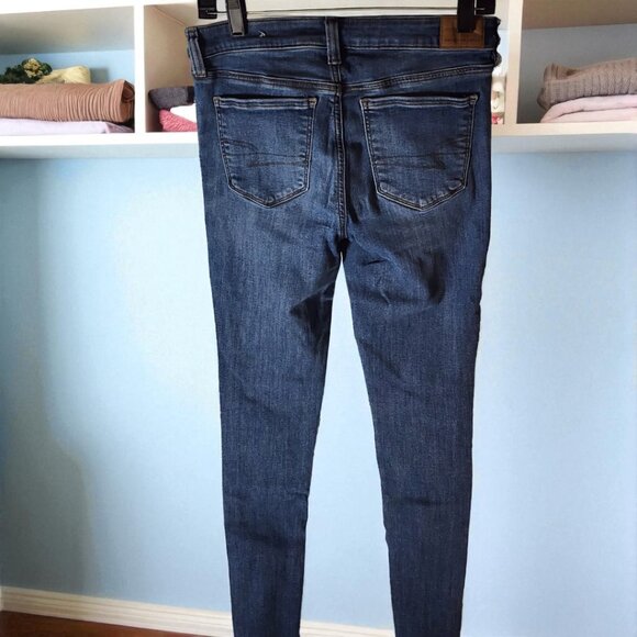 American Eagle Skinny Jeans 6L – Super Soft Stretch Blue Denim Mid Rise Long - Picture 3 of 11